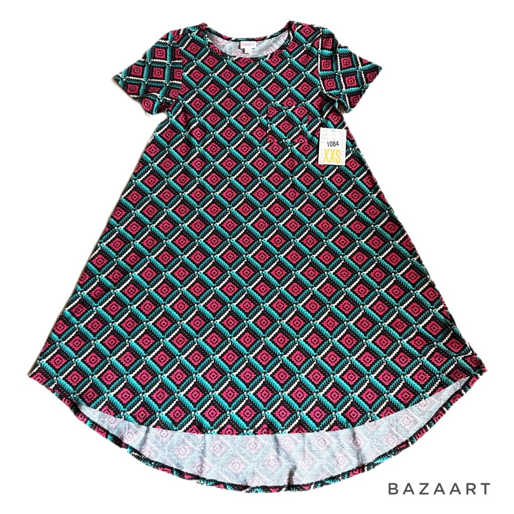 XXS LuLaRoe Carly Dress | Pink and Teal | NWT
